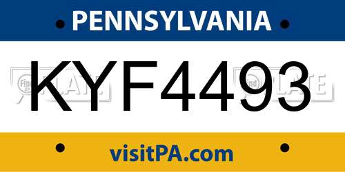 KYF4493 Pennsylvania License Plate