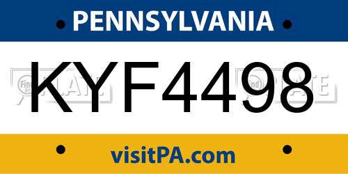 KYF4498 Pennsylvania License Plate