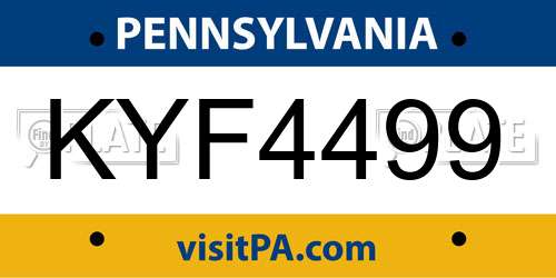 KYF4499 Pennsylvania License Plate