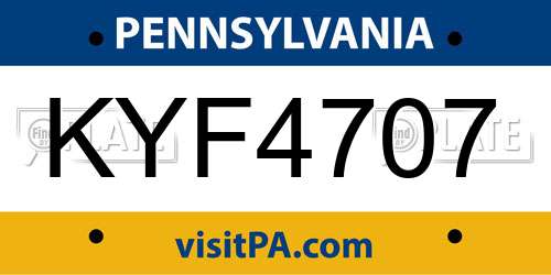 KYF4707 Pennsylvania License Plate