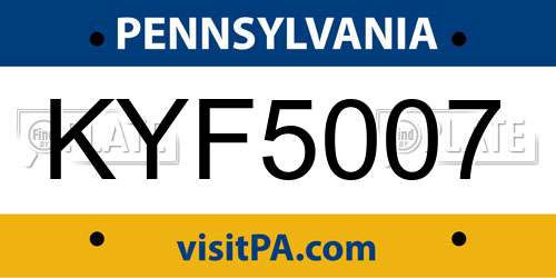 KYF5007 Pennsylvania License Plate