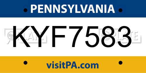 KYF7583 Pennsylvania License Plate
