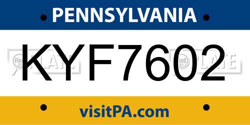 KYF7602 Pennsylvania License Plate