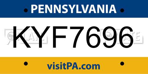KYF7696 Pennsylvania License Plate
