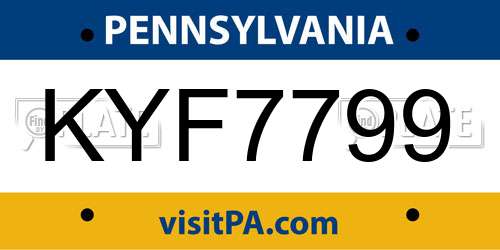KYF7799 Pennsylvania License Plate