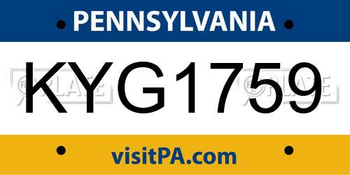 KYG1759 Pennsylvania License Plate