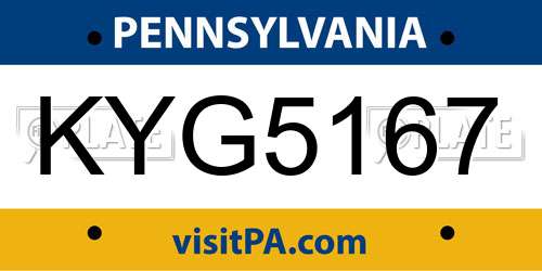 KYG5167 Pennsylvania License Plate
