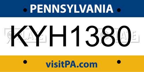 KYH1380 Pennsylvania License Plate