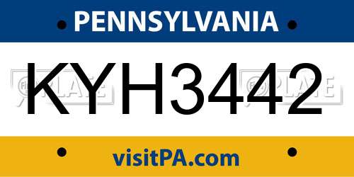 KYH3442 Pennsylvania License Plate