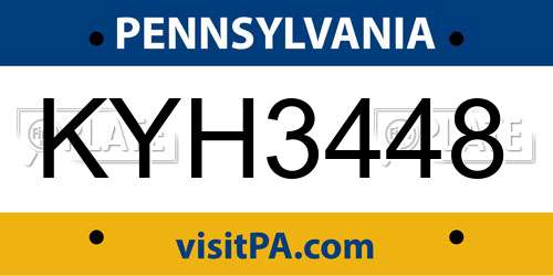 KYH3448 Pennsylvania License Plate