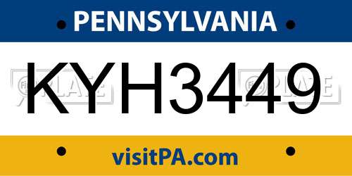 KYH3449 Pennsylvania License Plate