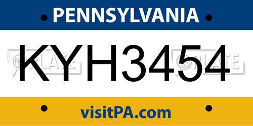 KYH3454 Pennsylvania License Plate