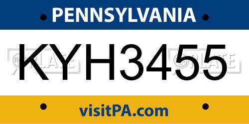 KYH3455 Pennsylvania License Plate
