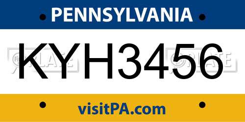 KYH3456 Pennsylvania License Plate
