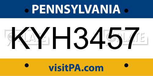 KYH3457 Pennsylvania License Plate