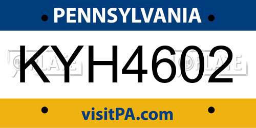 KYH4602 Pennsylvania License Plate