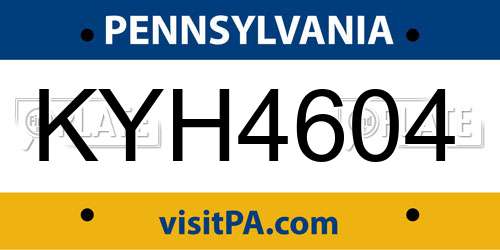 KYH4604 Pennsylvania License Plate