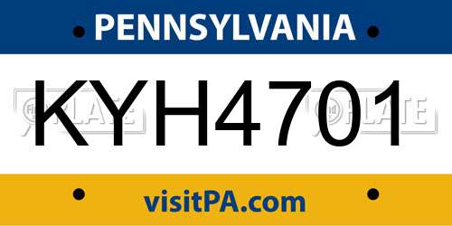 KYH4701 Pennsylvania License Plate