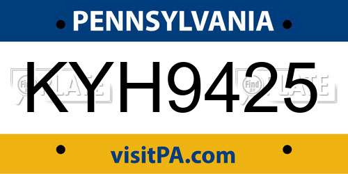 KYH9425 Pennsylvania License Plate