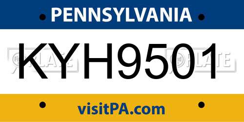 KYH9501 Pennsylvania License Plate