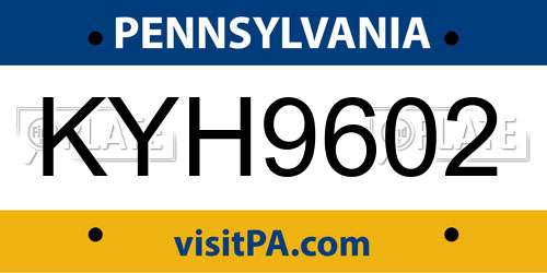 KYH9602 Pennsylvania License Plate