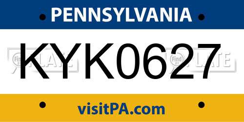KYK0627 Pennsylvania License Plate