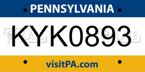 KYK0893 Pennsylvania License Plate