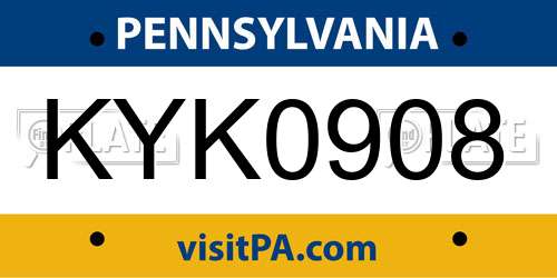 KYK0908 Pennsylvania License Plate