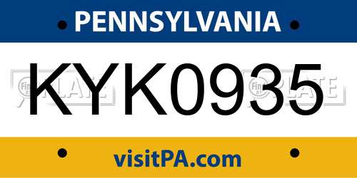 KYK0935 Pennsylvania License Plate