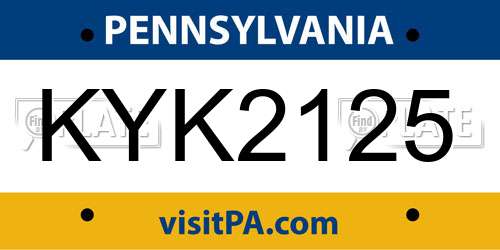 KYK2125 Pennsylvania License Plate