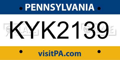KYK2139 Pennsylvania License Plate