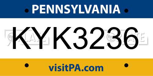 KYK3236 Pennsylvania License Plate