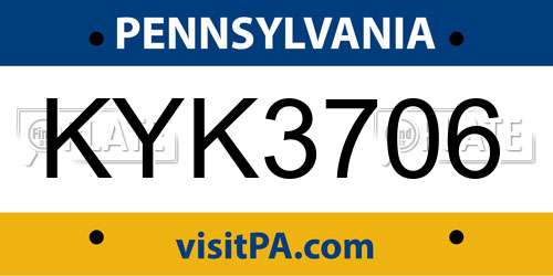 KYK3706 Pennsylvania License Plate