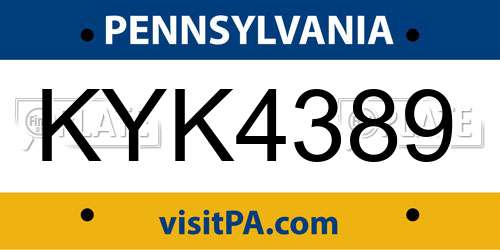 KYK4389 Pennsylvania License Plate