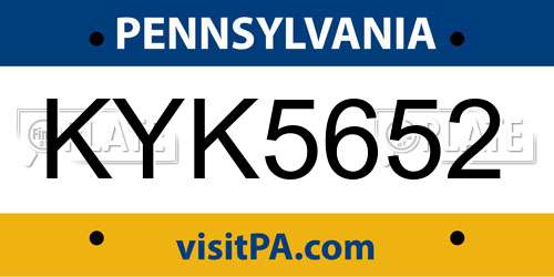 KYK5652 Pennsylvania License Plate