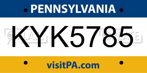 KYK5785 Pennsylvania License Plate