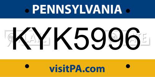 KYK5996 Pennsylvania License Plate