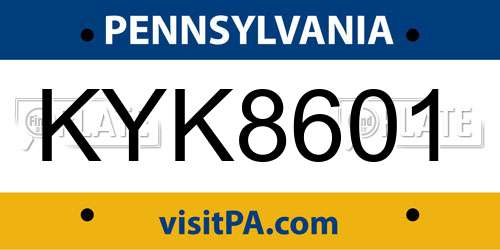 KYK8601 Pennsylvania License Plate