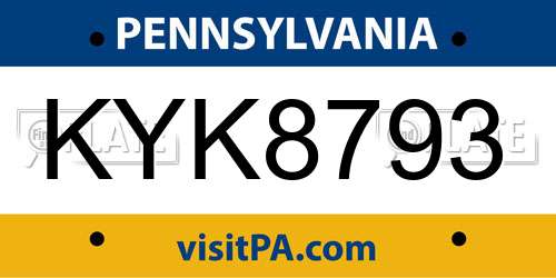 KYK8793 Pennsylvania License Plate