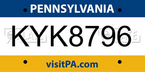 KYK8796 Pennsylvania License Plate