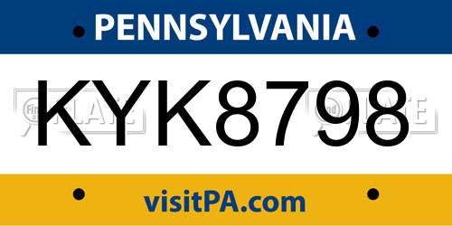 KYK8798 Pennsylvania License Plate