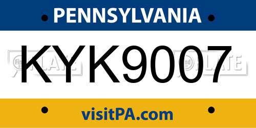 KYK9007 Pennsylvania License Plate