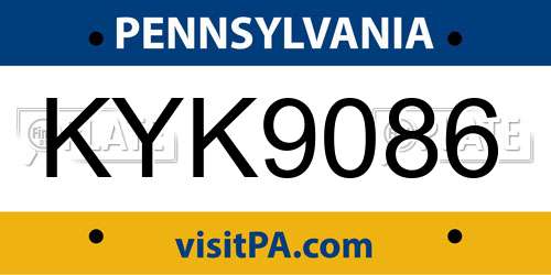 KYK9086 Pennsylvania License Plate