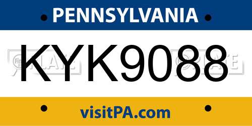 KYK9088 Pennsylvania License Plate