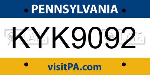 KYK9092 Pennsylvania License Plate