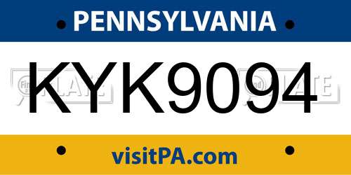 KYK9094 Pennsylvania License Plate