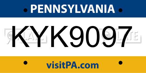 KYK9097 Pennsylvania License Plate