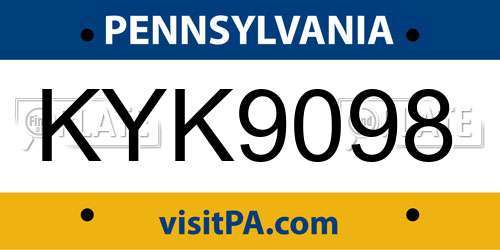 KYK9098 Pennsylvania License Plate