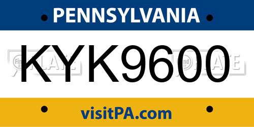 KYK9600 Pennsylvania License Plate
