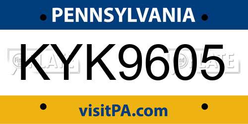 KYK9605 Pennsylvania License Plate
